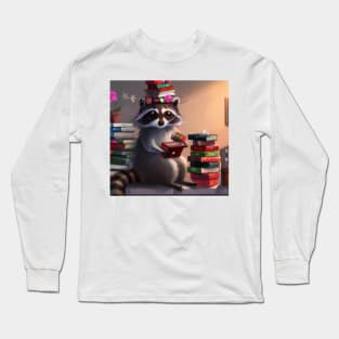 Cozy Raccoon Reading Books Long Sleeve T-Shirt